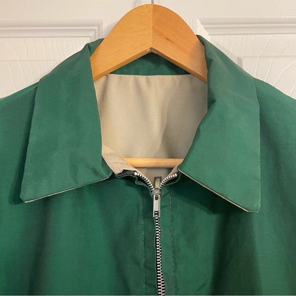Reversible Vintage Bomber Sports Jacket Iridescent Green Tan Retro - Picture 4 of 14
